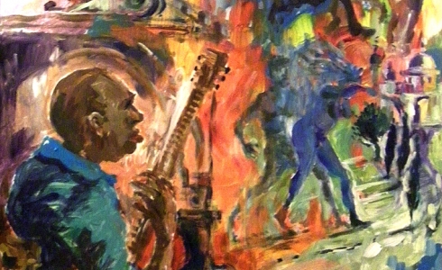 Curtis's lively and imaginative acrylic painting- an immediate response to the seven acoustic sets